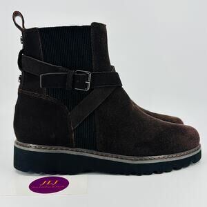 Donald Pliner Women's Captain Dark Brown Suede Buckle Booties Size 6.5